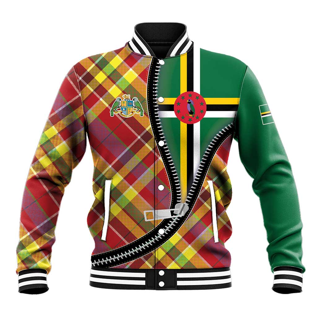 Dominica Creole Day Baseball Jacket Madras Pattern Zipper Stylized - Wonder Print Shop