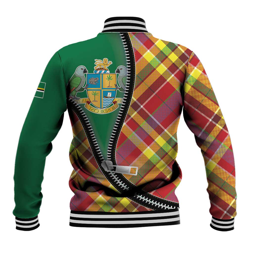 Dominica Creole Day Baseball Jacket Madras Pattern Zipper Stylized - Wonder Print Shop
