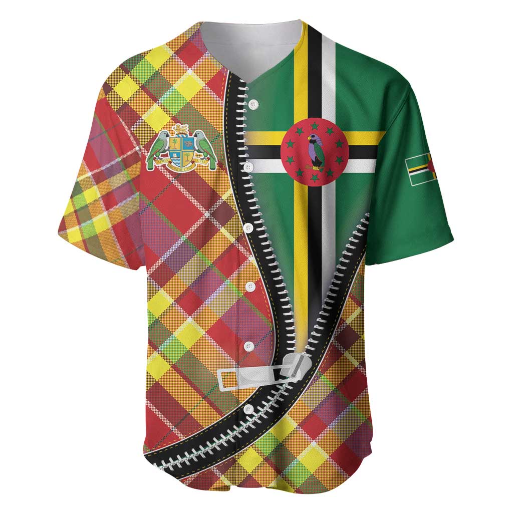 Dominica Creole Day Baseball Jersey Madras Pattern Zipper Stylized - Wonder Print Shop