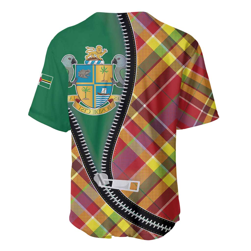 Dominica Creole Day Baseball Jersey Madras Pattern Zipper Stylized - Wonder Print Shop