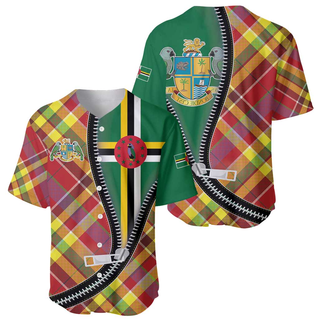 Dominica Creole Day Baseball Jersey Madras Pattern Zipper Stylized - Wonder Print Shop
