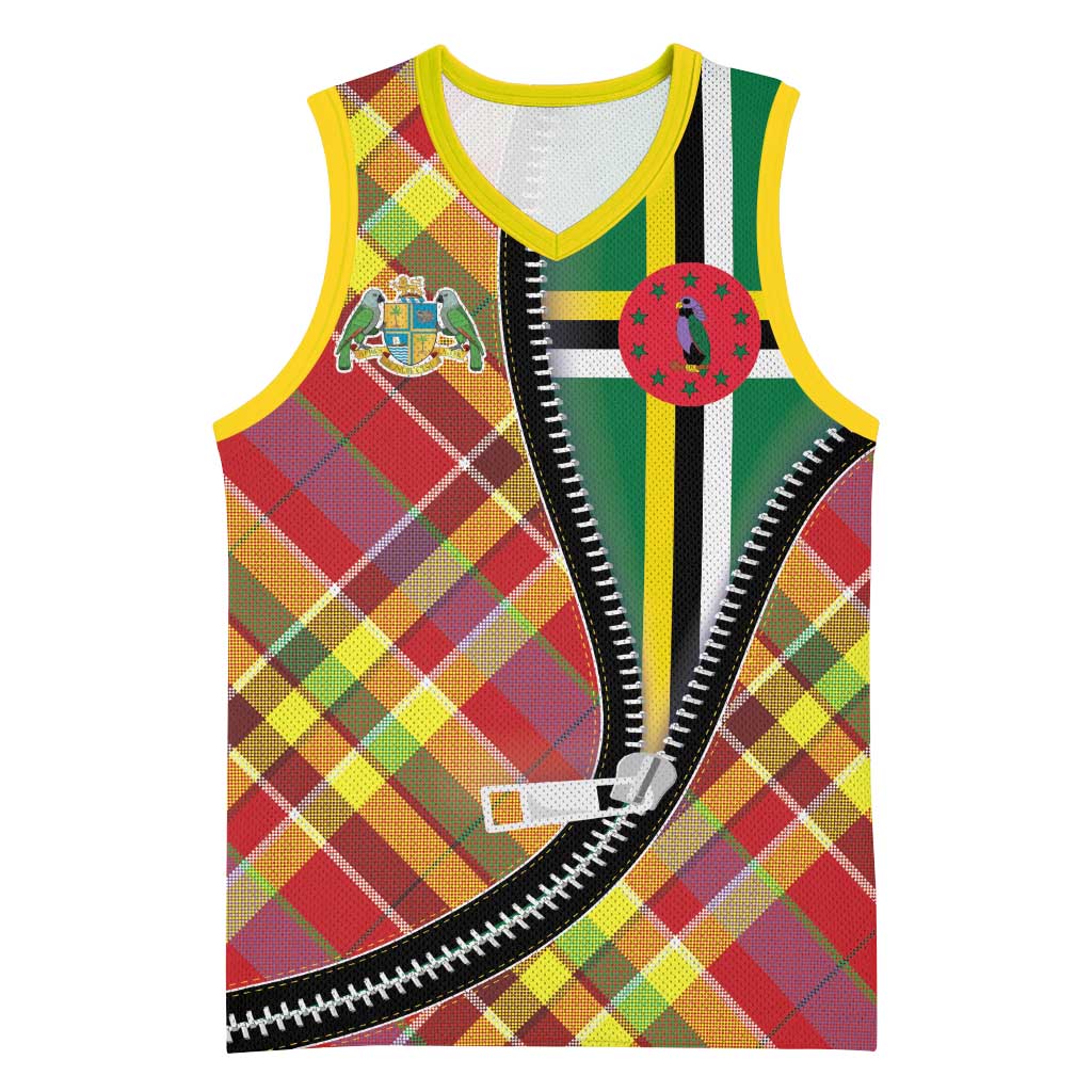 Dominica Creole Day Basketball Jersey Madras Pattern Zipper Stylized - Wonder Print Shop