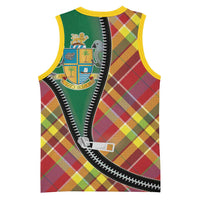 Dominica Creole Day Basketball Jersey Madras Pattern Zipper Stylized - Wonder Print Shop