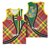 Dominica Creole Day Basketball Jersey Madras Pattern Zipper Stylized - Wonder Print Shop