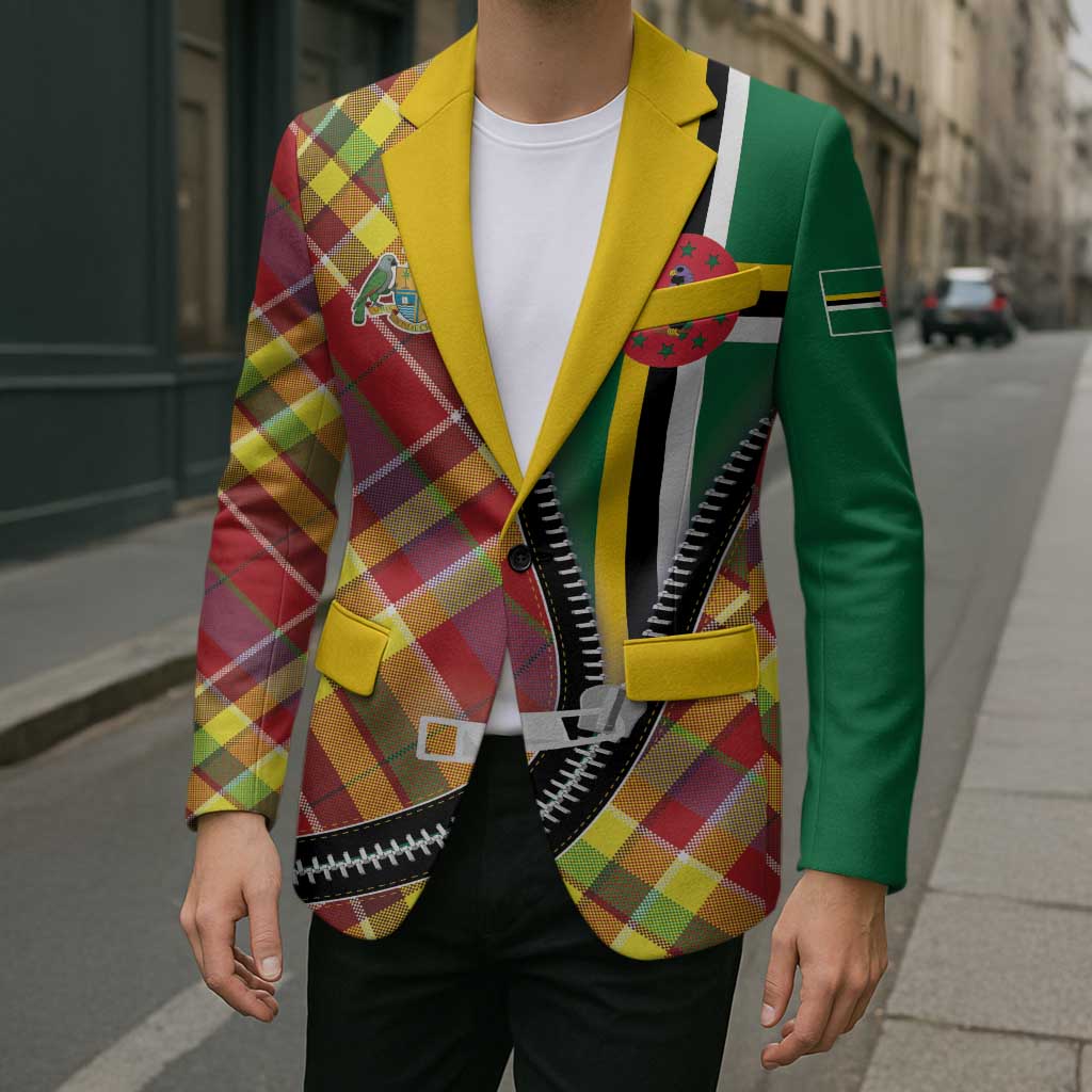 Dominica Creole Day Blazer Madras Pattern Zipper Stylized - Wonder Print Shop