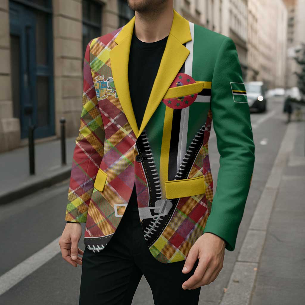 Dominica Creole Day Blazer Madras Pattern Zipper Stylized - Wonder Print Shop