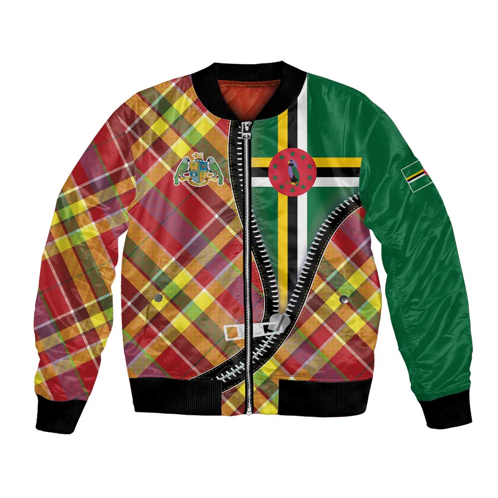 Dominica Creole Day Bomber Jacket Madras Pattern Zipper Stylized - Wonder Print Shop