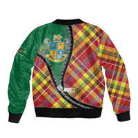 Dominica Creole Day Bomber Jacket Madras Pattern Zipper Stylized - Wonder Print Shop