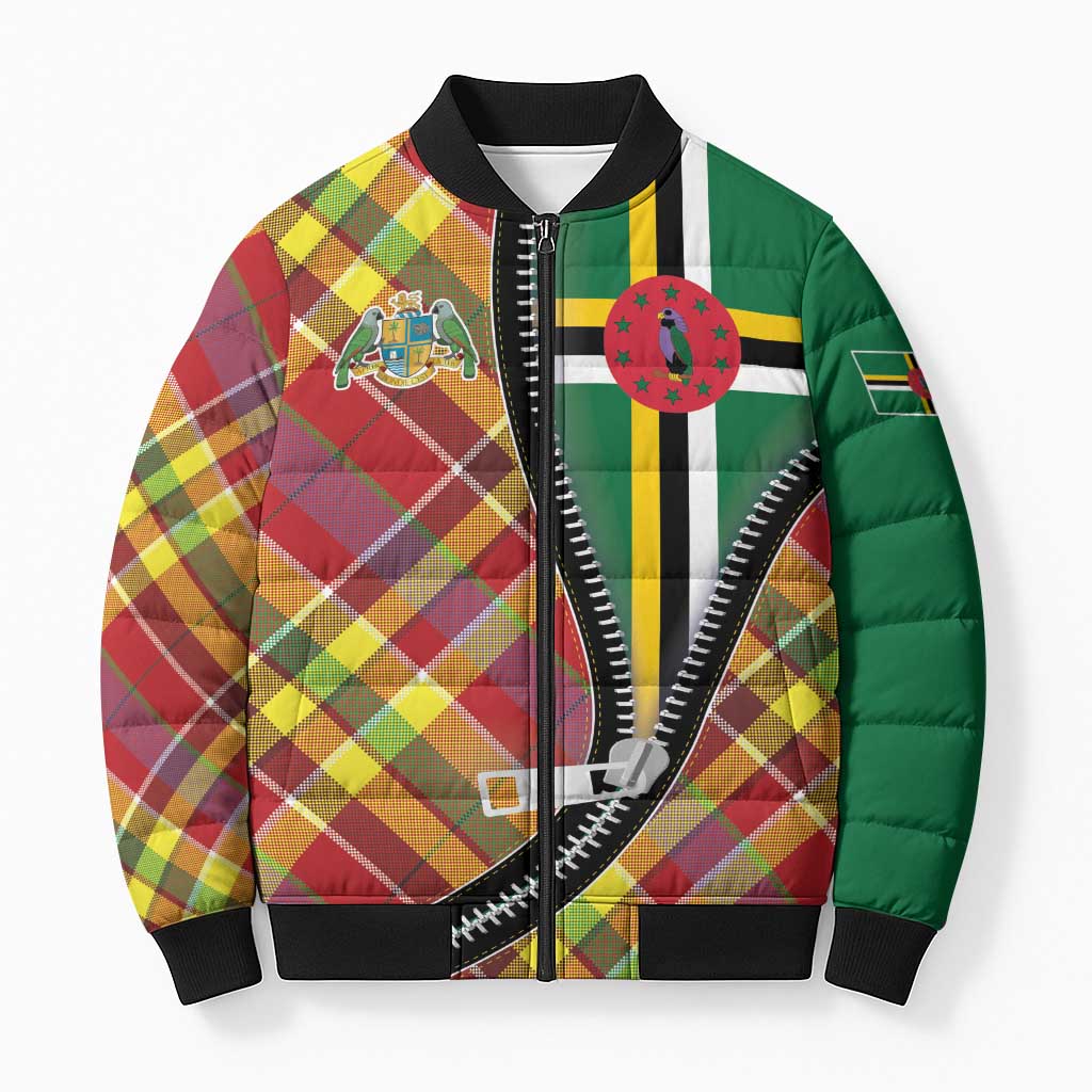 Dominica Creole Day Bomber Puffer Jacket Madras Pattern Zipper Stylized - Wonder Print Shop