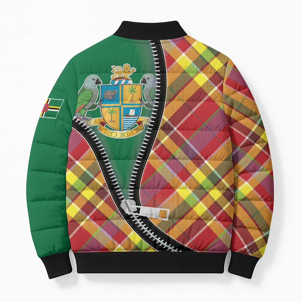 Dominica Creole Day Bomber Puffer Jacket Madras Pattern Zipper Stylized - Wonder Print Shop