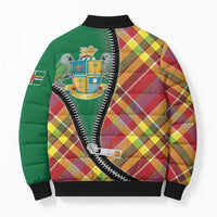 Dominica Creole Day Bomber Puffer Jacket Madras Pattern Zipper Stylized - Wonder Print Shop