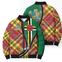 Dominica Creole Day Bomber Puffer Jacket Madras Pattern Zipper Stylized - Wonder Print Shop