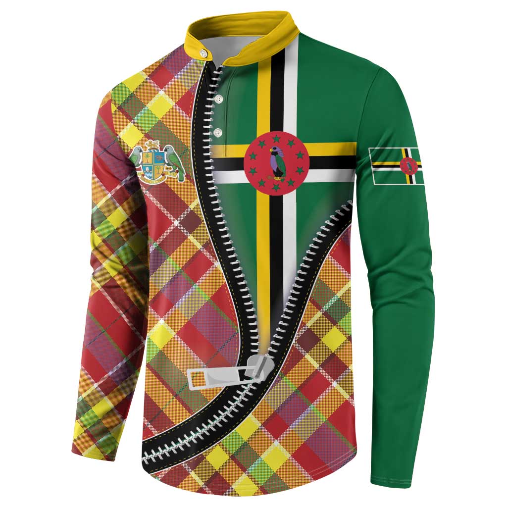 Dominica Creole Day Button Sweatshirt Madras Pattern Zipper Stylized - Wonder Print Shop