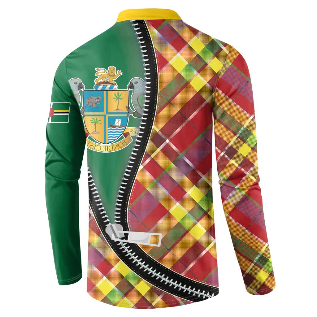 Dominica Creole Day Button Sweatshirt Madras Pattern Zipper Stylized - Wonder Print Shop