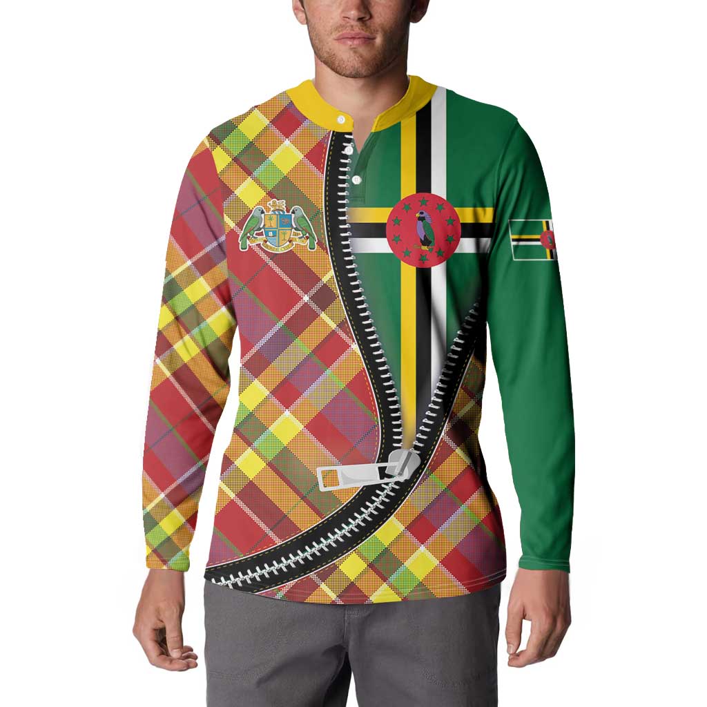 Dominica Creole Day Button Sweatshirt Madras Pattern Zipper Stylized - Wonder Print Shop