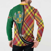 Dominica Creole Day Button Sweatshirt Madras Pattern Zipper Stylized - Wonder Print Shop