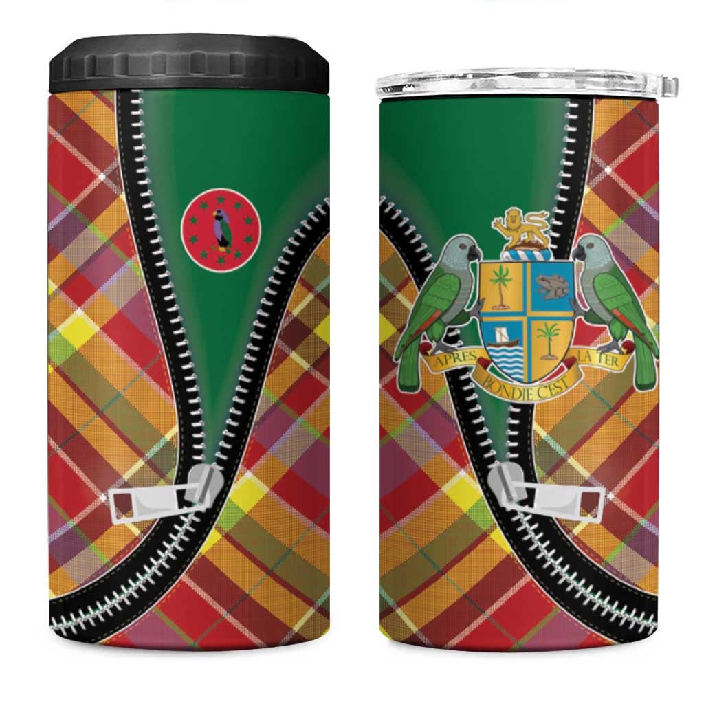 Dominica Creole Day 4 in 1 Can Cooler Tumbler Madras Pattern Zipper Stylized - Wonder Print Shop