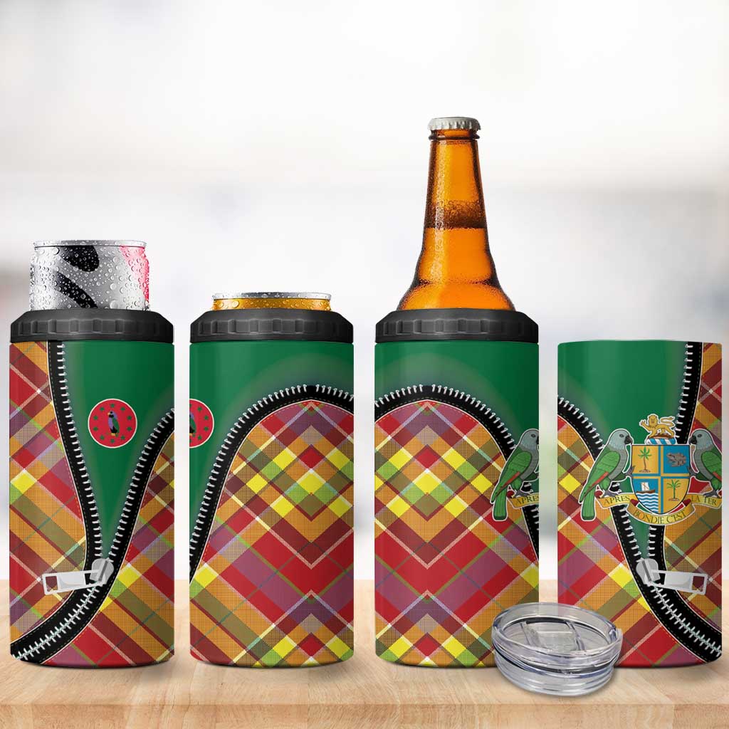 Dominica Creole Day 4 in 1 Can Cooler Tumbler Madras Pattern Zipper Stylized - Wonder Print Shop