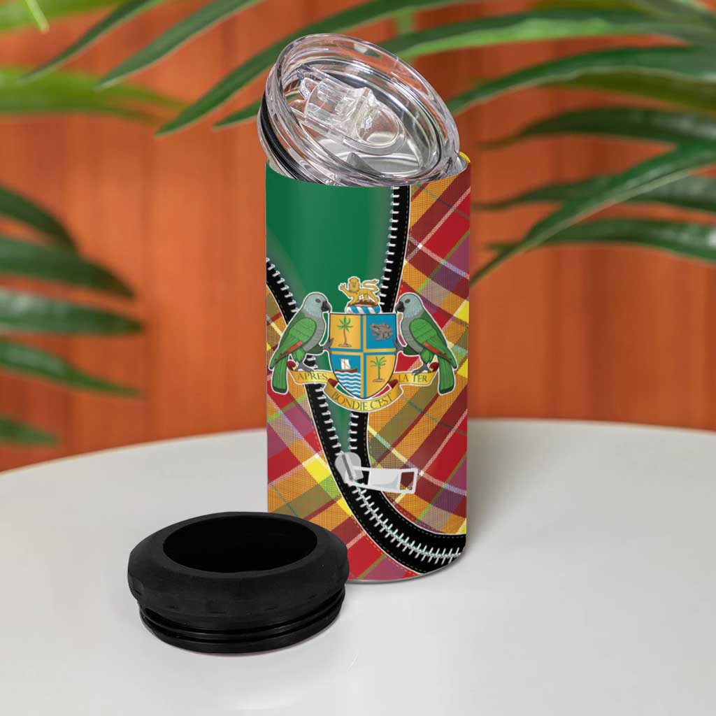 Dominica Creole Day 4 in 1 Can Cooler Tumbler Madras Pattern Zipper Stylized - Wonder Print Shop