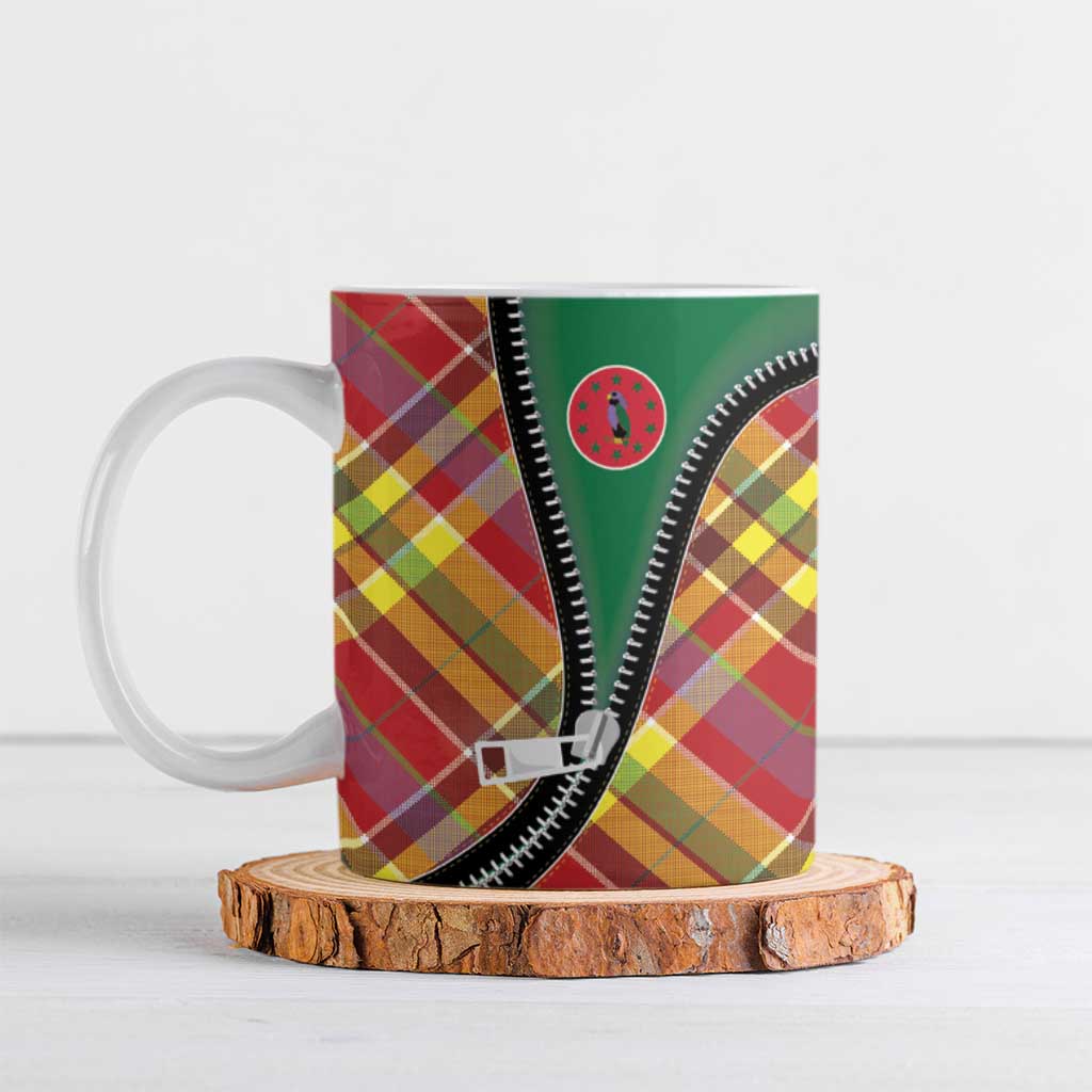 Dominica Creole Day Ceramic Mug Madras Pattern Zipper Stylized - Wonder Print Shop