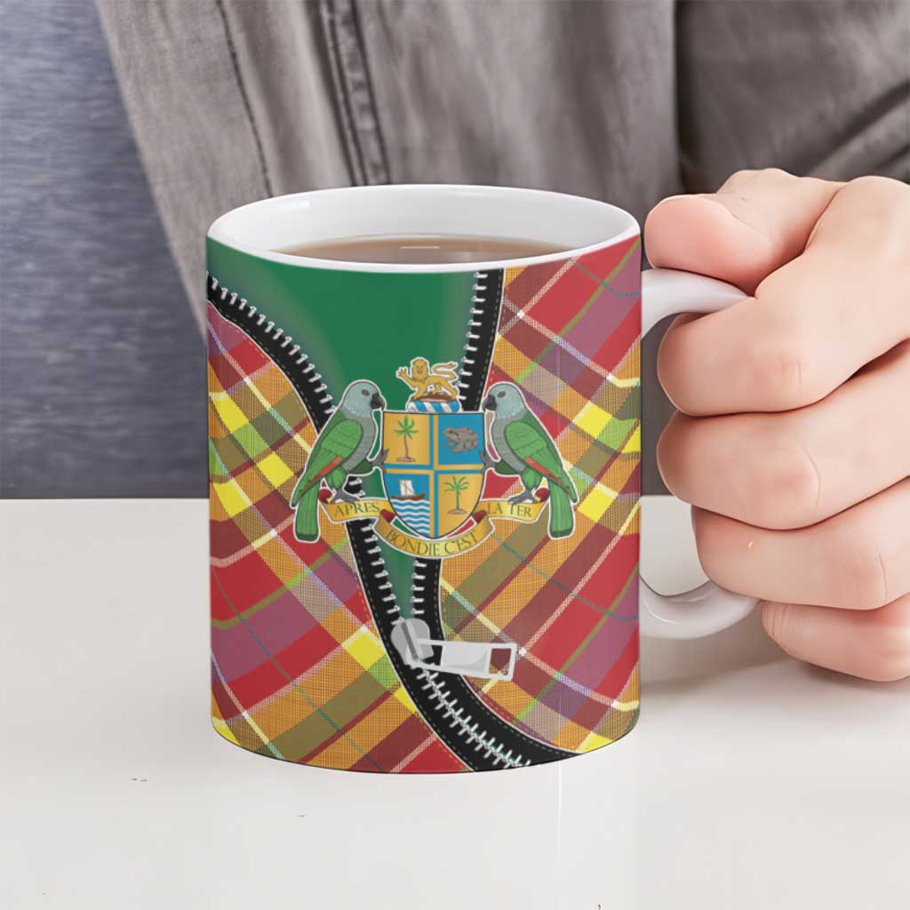 Dominica Creole Day Ceramic Mug Madras Pattern Zipper Stylized - Wonder Print Shop