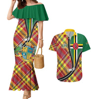 Dominica Creole Day Couples Matching Mermaid Dress and Hawaiian Shirt Madras Pattern Zipper Stylized - Wonder Print Shop