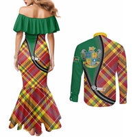 Dominica Creole Day Couples Matching Mermaid Dress and Long Sleeve Button Shirt Madras Pattern Zipper Stylized - Wonder Print Shop