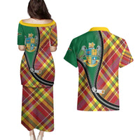 Dominica Creole Day Couples Matching Puletasi and Hawaiian Shirt Madras Pattern Zipper Stylized - Wonder Print Shop