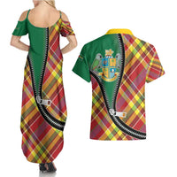 Dominica Creole Day Couples Matching Summer Maxi Dress and Hawaiian Shirt Madras Pattern Zipper Stylized - Wonder Print Shop