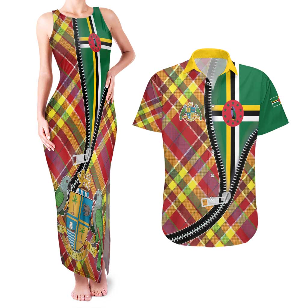 Dominica Creole Day Couples Matching Tank Maxi Dress and Hawaiian Shirt Madras Pattern Zipper Stylized - Wonder Print Shop