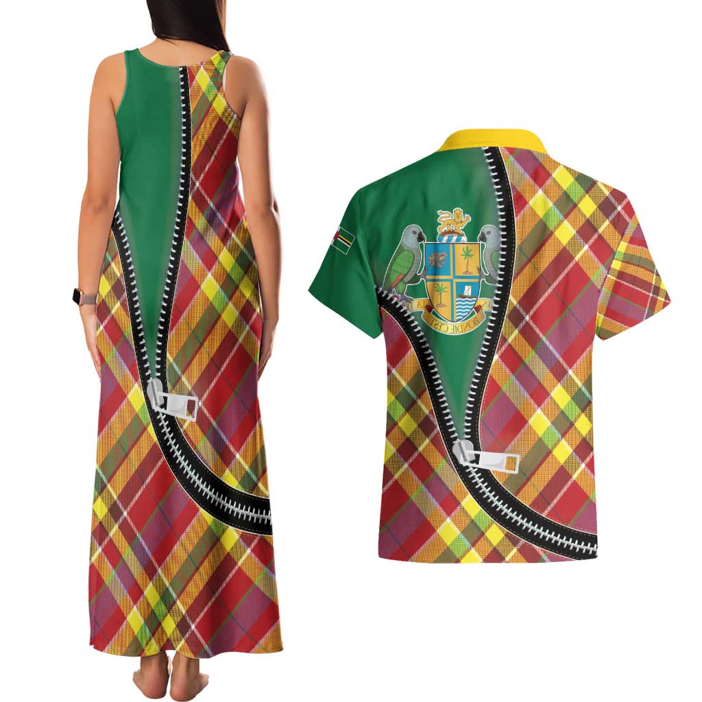 Dominica Creole Day Couples Matching Tank Maxi Dress and Hawaiian Shirt Madras Pattern Zipper Stylized - Wonder Print Shop