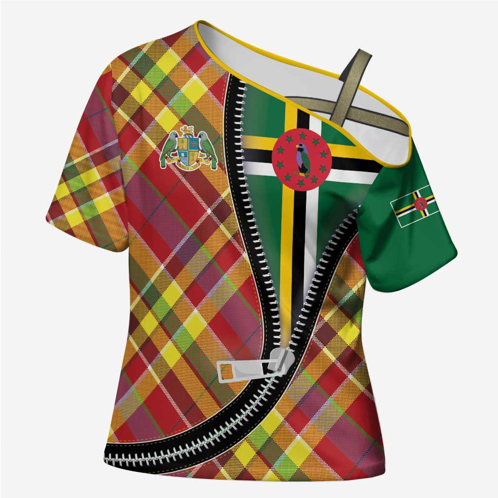 Dominica Creole Day Cross Shoulder Shirt Madras Pattern Zipper Stylized - Wonder Print Shop