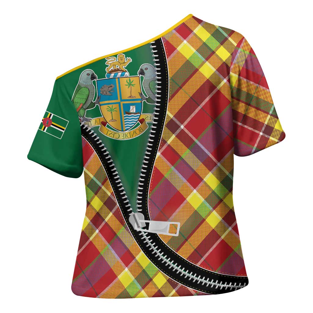 Dominica Creole Day Cross Shoulder Shirt Madras Pattern Zipper Stylized - Wonder Print Shop