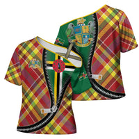 Dominica Creole Day Cross Shoulder Shirt Madras Pattern Zipper Stylized - Wonder Print Shop