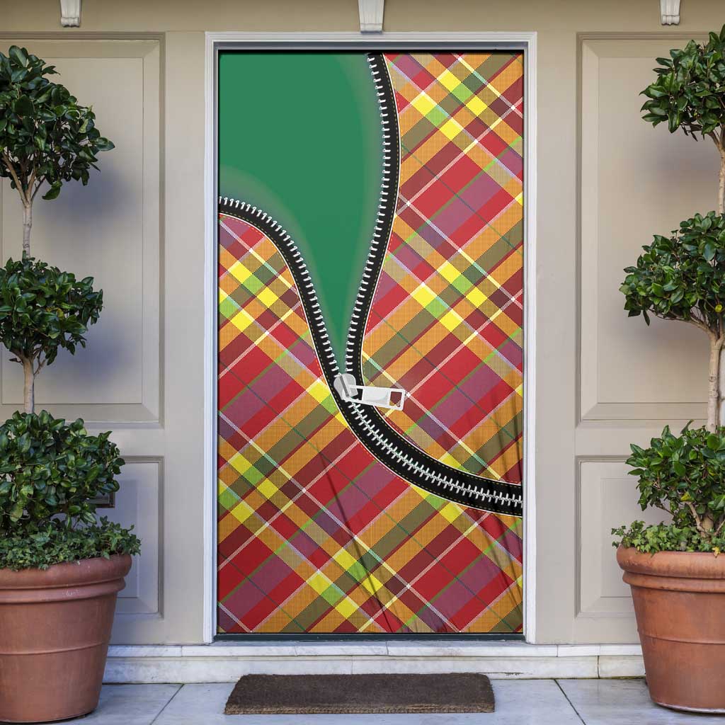 Dominica Creole Day Door Cover Madras Pattern Zipper Stylized - Wonder Print Shop