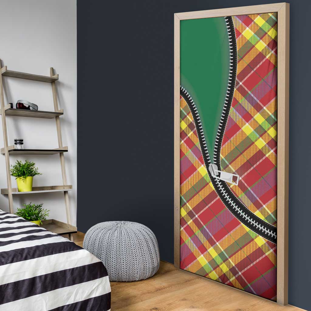 Dominica Creole Day Door Cover Madras Pattern Zipper Stylized - Wonder Print Shop