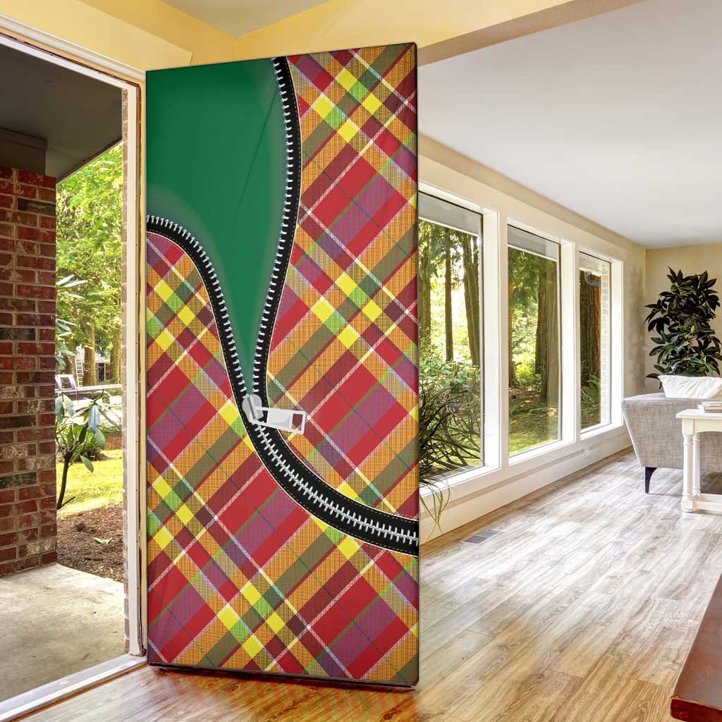 Dominica Creole Day Door Cover Madras Pattern Zipper Stylized - Wonder Print Shop