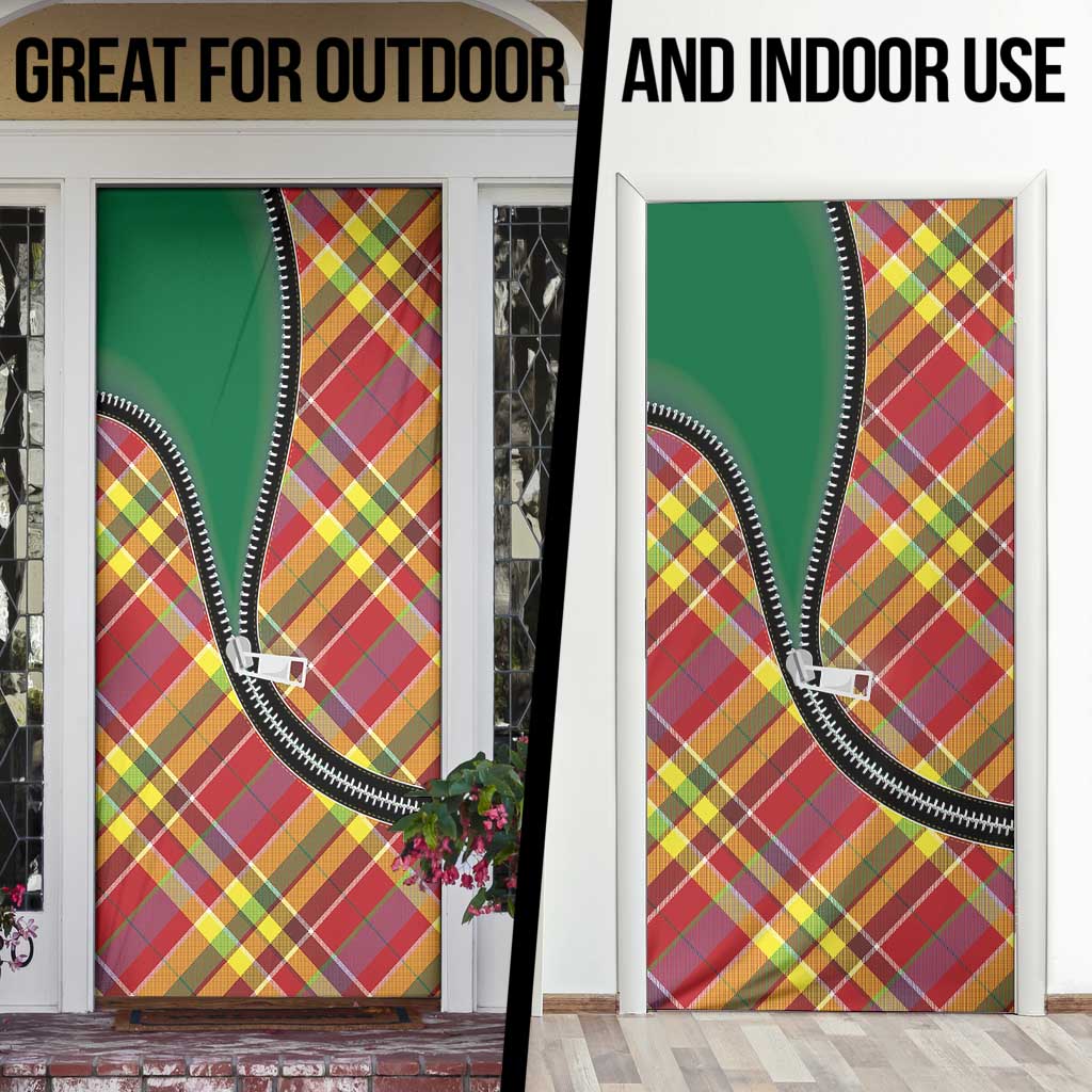 Dominica Creole Day Door Cover Madras Pattern Zipper Stylized - Wonder Print Shop