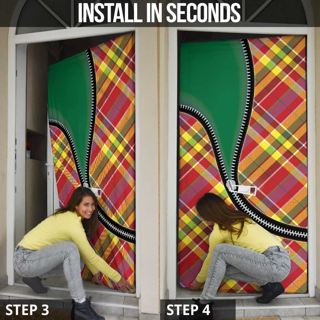 Dominica Creole Day Door Cover Madras Pattern Zipper Stylized - Wonder Print Shop