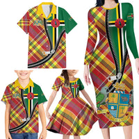 Dominica Creole Day Family Matching Long Sleeve Bodycon Dress and Hawaiian Shirt Madras Pattern Zipper Stylized - Wonder Print Shop