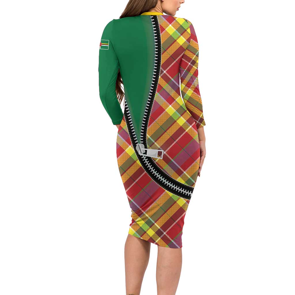 Dominica Creole Day Family Matching Long Sleeve Bodycon Dress and Hawaiian Shirt Madras Pattern Zipper Stylized - Wonder Print Shop