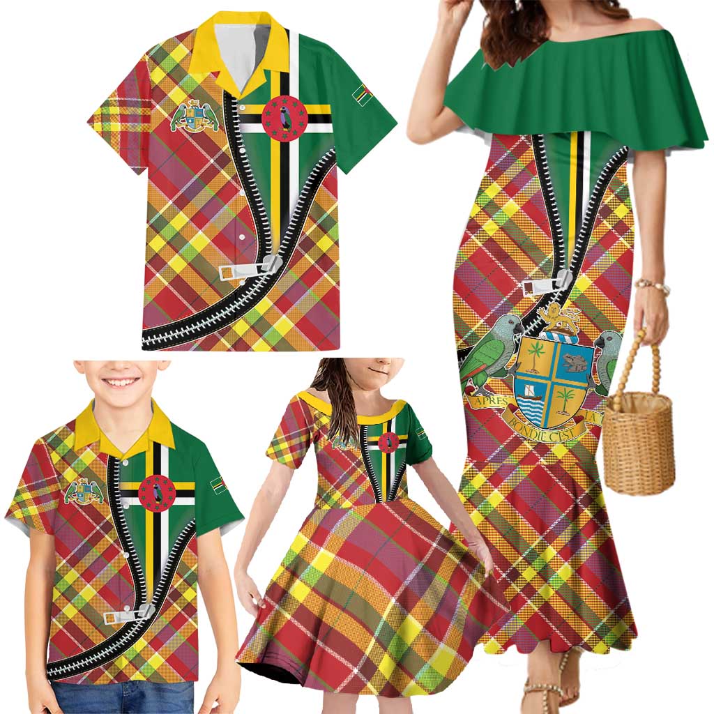 Dominica Creole Day Family Matching Mermaid Dress and Hawaiian Shirt Madras Pattern Zipper Stylized - Wonder Print Shop