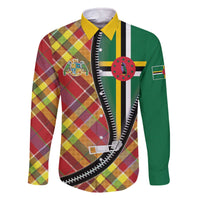 Dominica Creole Day Family Matching Off The Shoulder Long Sleeve Dress and Hawaiian Shirt Madras Pattern Zipper Stylized - Wonder Print Shop