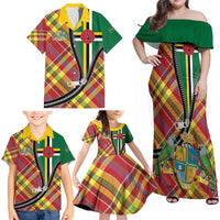 Dominica Creole Day Family Matching Off Shoulder Maxi Dress and Hawaiian Shirt Madras Pattern Zipper Stylized - Wonder Print Shop