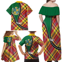 Dominica Creole Day Family Matching Off Shoulder Maxi Dress and Hawaiian Shirt Madras Pattern Zipper Stylized - Wonder Print Shop
