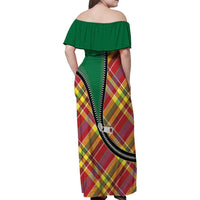 Dominica Creole Day Family Matching Off Shoulder Maxi Dress and Hawaiian Shirt Madras Pattern Zipper Stylized - Wonder Print Shop