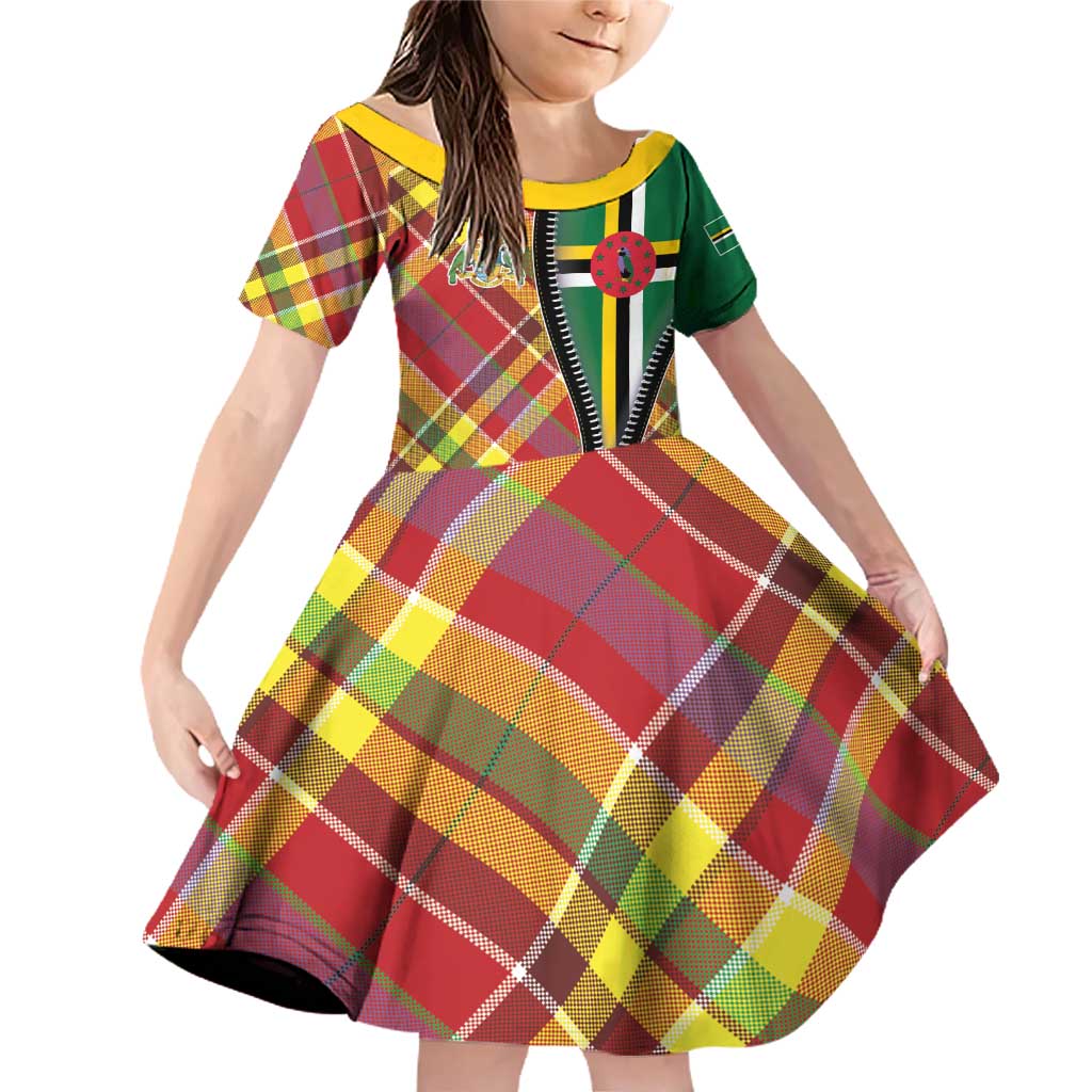 Dominica Creole Day Family Matching Off Shoulder Short Dress and Hawaiian Shirt Madras Pattern Zipper Stylized - Wonder Print Shop