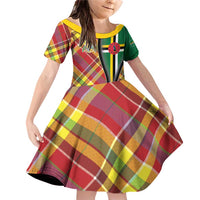 Dominica Creole Day Family Matching Off Shoulder Short Dress and Hawaiian Shirt Madras Pattern Zipper Stylized - Wonder Print Shop