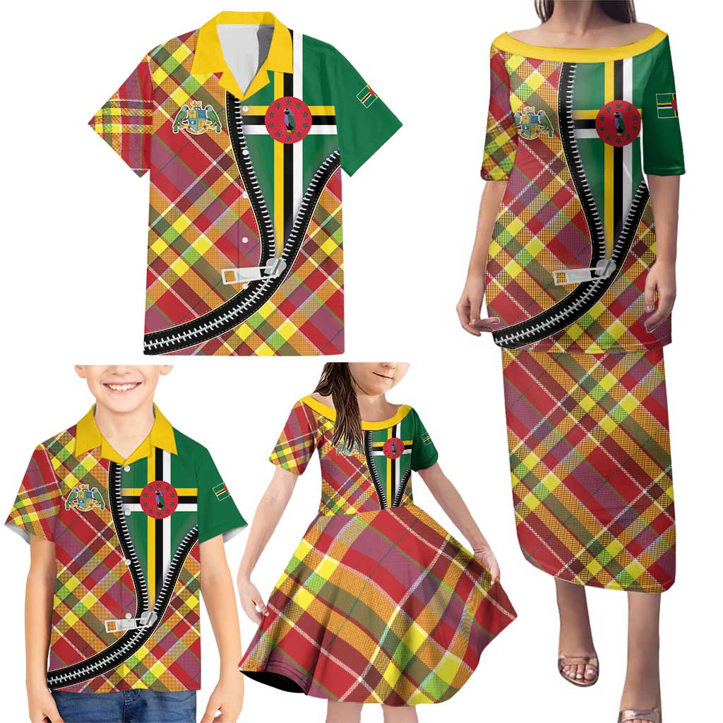 Dominica Creole Day Family Matching Puletasi and Hawaiian Shirt Madras Pattern Zipper Stylized - Wonder Print Shop