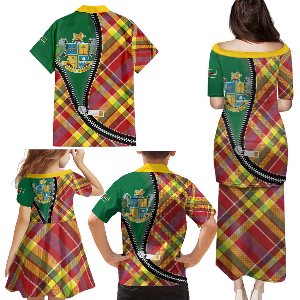 Dominica Creole Day Family Matching Puletasi and Hawaiian Shirt Madras Pattern Zipper Stylized - Wonder Print Shop